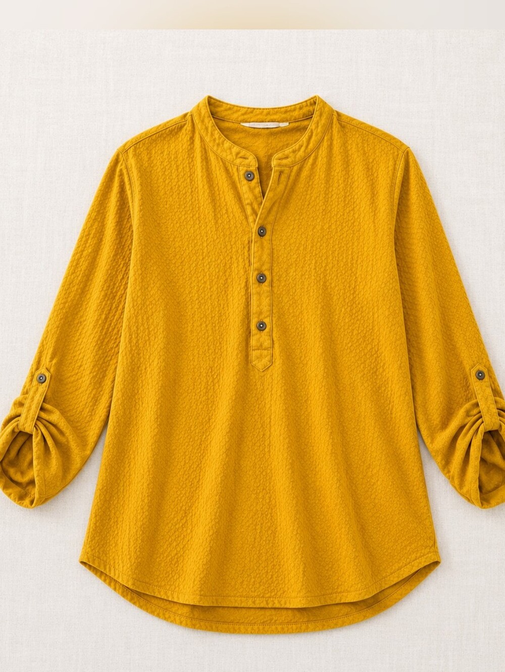 Matière Women’s Large Mustard Yellow Cotton Henley Tunic Top
